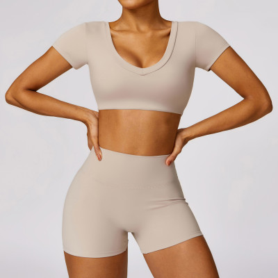 Custom High Waist Yoga Shorts | Wholesale Solid Color Custom Printed Women's T-Shirt Yoga Set