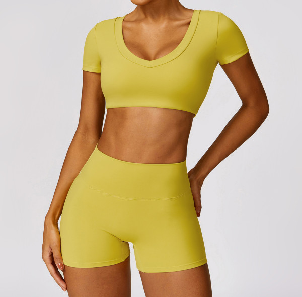 Custom High Waist Yoga Shorts | Wholesale Solid Color Custom Printed Women's T-Shirt Yoga Set