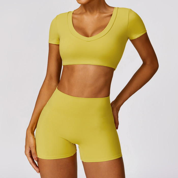 Custom High Waist Yoga Shorts | Wholesale Solid Color Custom Printed Women's T-Shirt Yoga Set