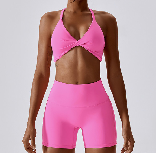 Custom sports bra| High Quality Gym Sports Bra And Shorts Set Yoga Wide Waistband Sports Shorts
