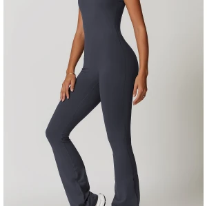 Custom custom leg jumpsuit| High Quality Yoga Set Flared Yoga Leggings Jumpsuit Mujer Sports Ladies