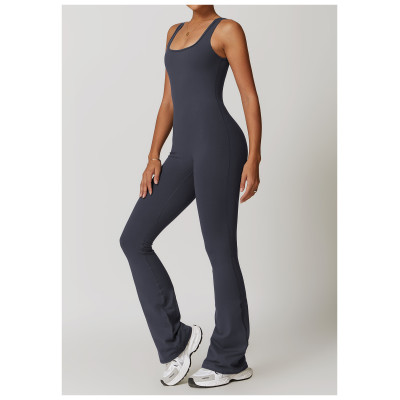 Custom custom leg jumpsuit| High Quality Yoga Set Flared Yoga Leggings Jumpsuit Mujer Sports Ladies