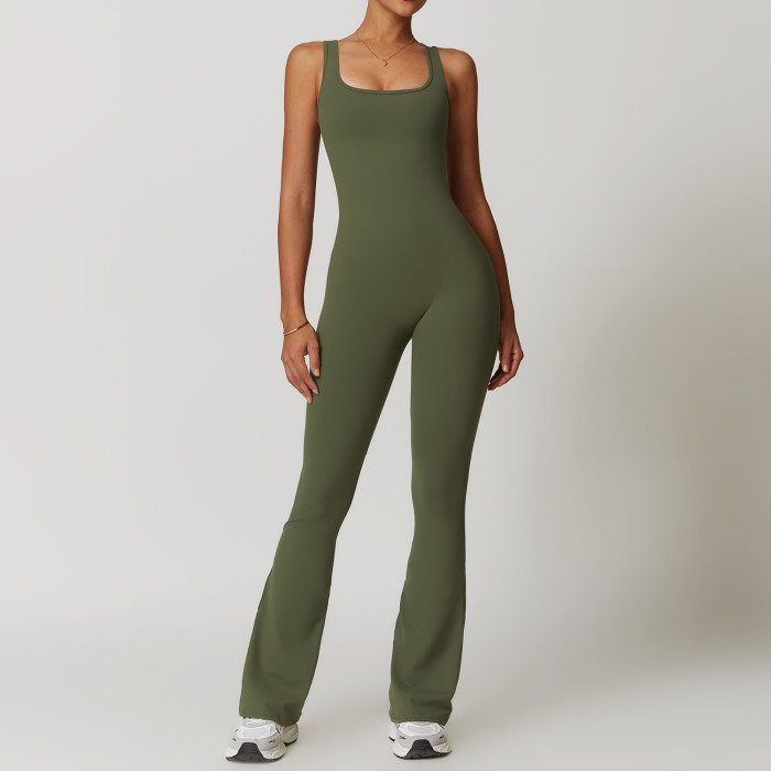 Custom custom leg jumpsuit| High Quality Yoga Set Flared Yoga Leggings Jumpsuit Mujer Sports Ladies