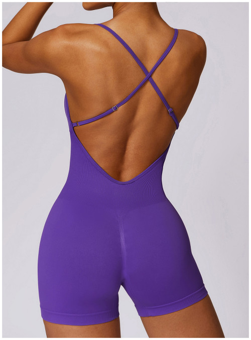 Custom fitness jumpsuit| Factory Wholesale Women's Hollow Back Seamless Yoga Tight Slimming and Hip Lifting Fitness Jumpsuit