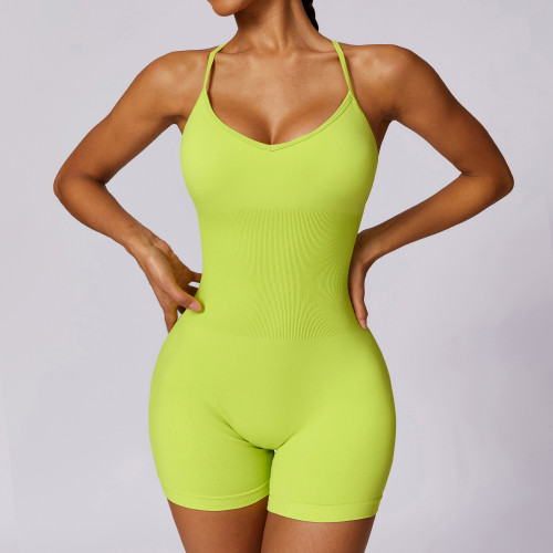 Custom fitness jumpsuit| Factory Wholesale Women's Hollow Back Seamless Yoga Tight Slimming and Hip Lifting Fitness Jumpsuit