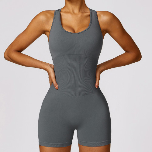 Custom gym casual jumpsuits| Seamless Sports Short Onesie Beauty Back High Elastic Skin Friendly Quick Drying Women Bodysuit Yoga Jumpsuits