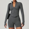 Custom Women's Yoga Jacket | Stand Collar Zipper Long Sleeve Yoga Jacket Women Tight Quick Dry