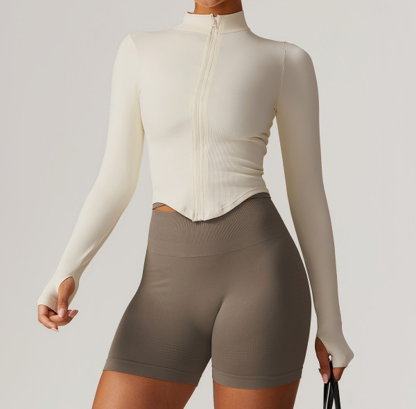 Custom Women's Yoga Jacket | Stand Collar Zipper Long Sleeve Yoga Jacket Women Tight Quick Dry