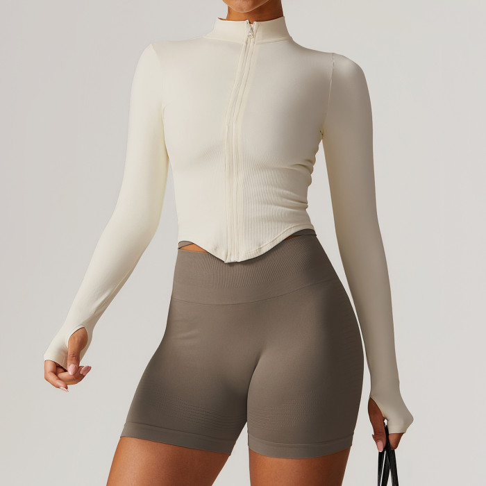 Custom Women's Yoga Jacket | Stand Collar Zipper Long Sleeve Yoga Jacket Women Tight Quick Dry