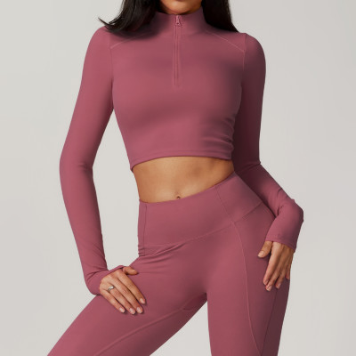 Custom yoga zip jacket| Quick Dry Winter New Print Long Sleeve Yoga Wear T Shirts Yoga Zip Jacket