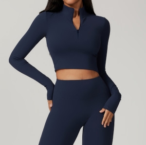 Custom yoga zip jacket| Quick Dry Winter New Print Long Sleeve Yoga Wear T Shirts Yoga Zip Jacket