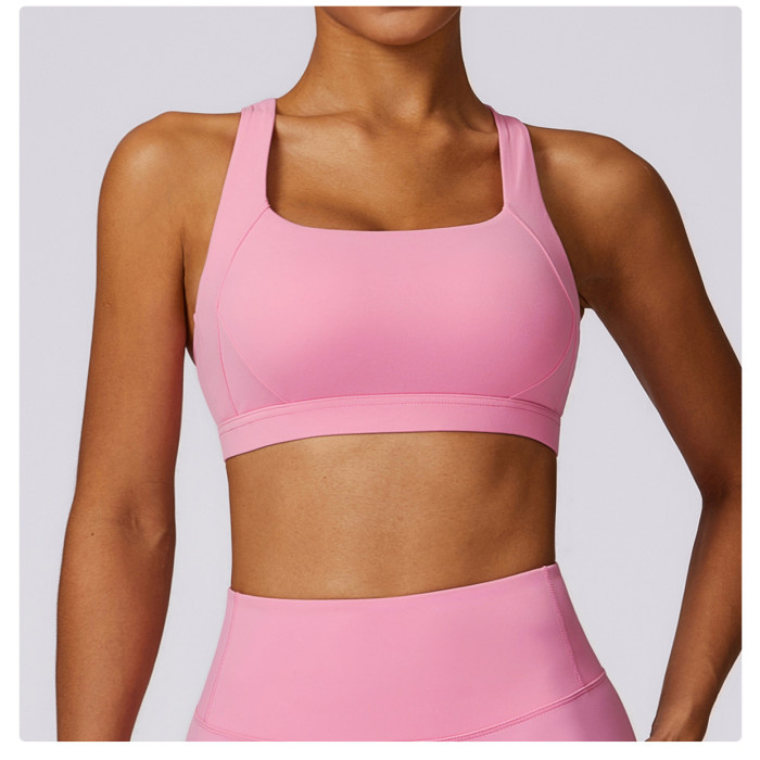 Custom sports bra backless| 2024 New Style Spandex Clothing Blank Pink Sports Bra Quick Dry
