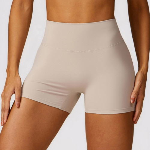 Custom Woman Yoga Shorts |Private Label Halter Scrunch Seamless Yoga Shorts For Women Sexy Gym Yoga Shorts Brown