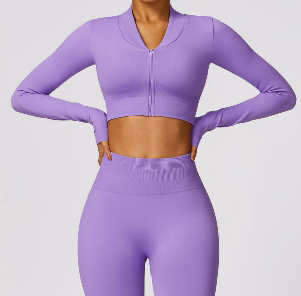 Custom long sleeve yoga jacket | Wholesale Custom Logo Zip Up Yoga Crop Jacket Fitness Yoga Jacket