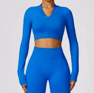 Custom long sleeve yoga jacket | Wholesale Custom Logo Zip Up Yoga Crop Jacket Fitness Yoga Jacket