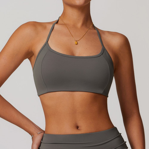 Custom halterneck sports bra |Halterneck tight back bra with chest pad outdoor sports yoga wear