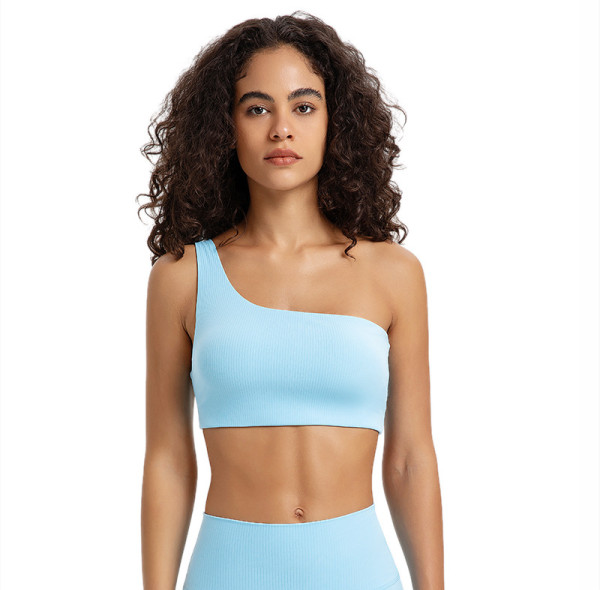 Custom one shoulder sports bra | Fitness yoga support sports bra fixed cup vest sports bra