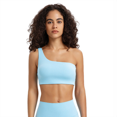 Custom one shoulder sports bra | Fitness yoga support sports bra fixed cup vest sports bra