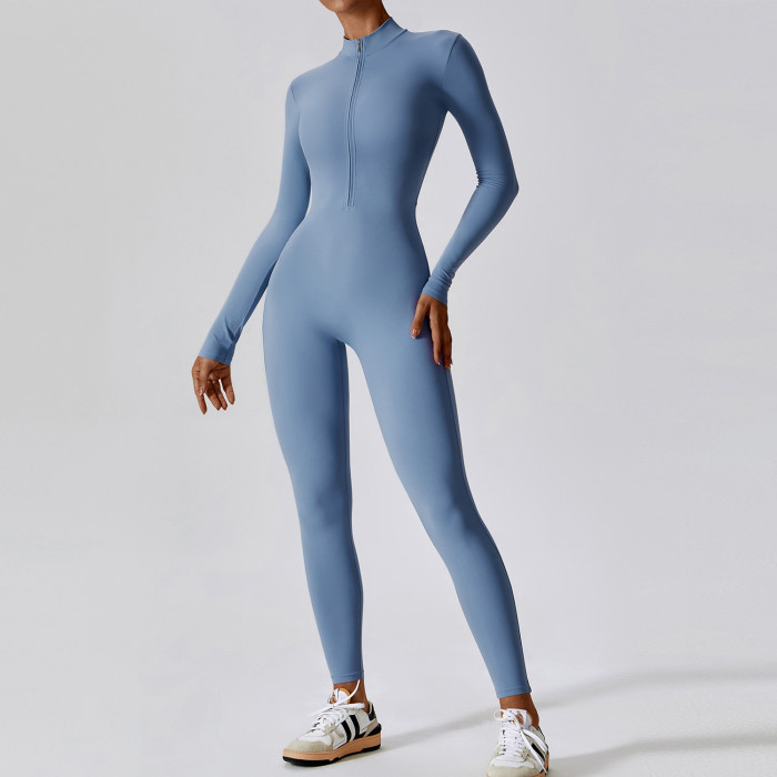 Custom Athletic Wear wholesale|Women long sleeve sports jumpsuit factory direct custom logo fabric
