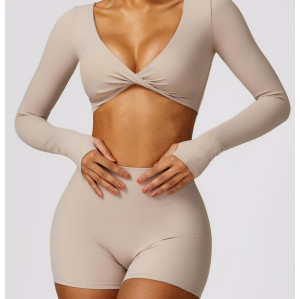 Custom Layer Long Sleeve Yoga | 2 Pieces Seamless Brushed Long Sleeve Yoga Clothes