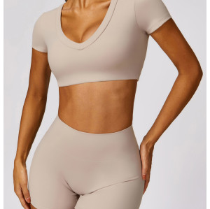Custom High Waist Yoga Shorts | Wholesale Solid Color Custom Printed Women's T-Shirt Yoga Set