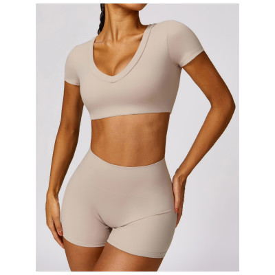 Custom High Waist Yoga Shorts | Wholesale Solid Color Custom Printed Women's T-Shirt Yoga Set