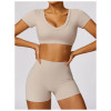 Custom High Waist Yoga Shorts | Wholesale Solid Color Custom Printed Women's T-Shirt Yoga Set