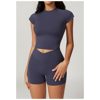 Custom high quality vest | Clothing quick dry yoga shorts spandex printed short sleeves for women