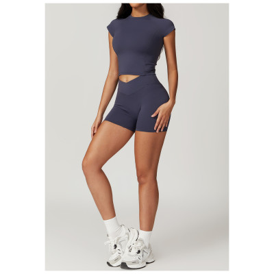 Custom high quality vest | Clothing quick dry yoga shorts spandex printed short sleeves for women