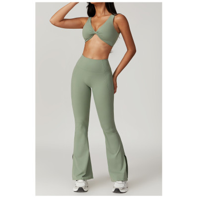 Custom yoga Leggings flared|Custom Embroidery Vintage Fabric OEM Wide Leg Yoga Leggings Sports Wear