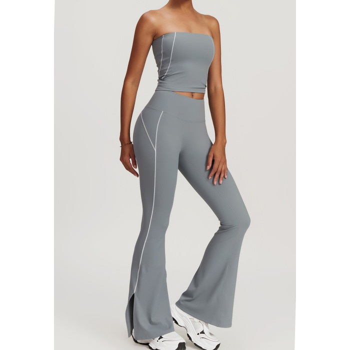 Custom yoga flare leggings |Women's Sports Bra Crop Top High Waist Shorts Flare Leggings Active Set