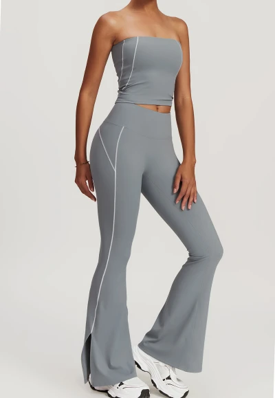 Custom yoga flare leggings |Women's Sports Bra Crop Top High Waist Shorts Flare Leggings Active Set