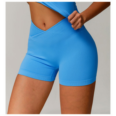 Custom Seamless Yoga Shorts |Factory Seamless Cross Yoga Shorts Sport Sexy Solid Color Women Summer