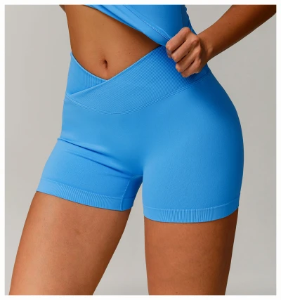 Custom Seamless Yoga Shorts |Factory Seamless Cross Yoga Shorts Sport Sexy Solid Color Women Summer