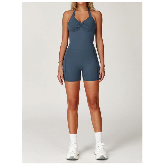 Custom Patchwork Jumpsuits | Factory straight bodysuit with pockets sexy style for women summer