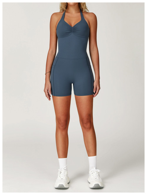 Custom Patchwork Jumpsuits | Factory straight bodysuit with pockets sexy style for women summer