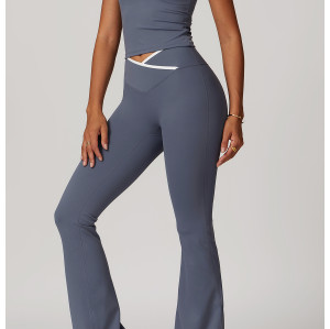 Customized Yoga Flared Pants Set | Factory Wholesale Spliced ​​Women's Summer Flared Pants Set