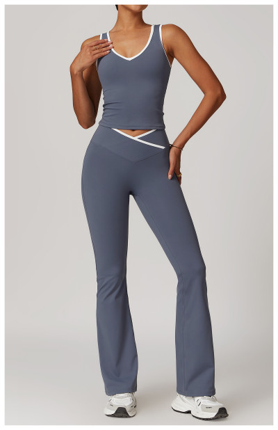 Customized Yoga Flared Pants Set | Factory Wholesale Spliced ​​Women's Summer Flared Pants Set