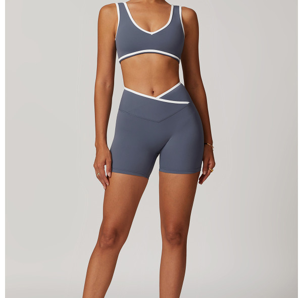 Custom Yoga Shorts Set | Factory Wholesale Colorful Stitching Women's Summer Shorts Set