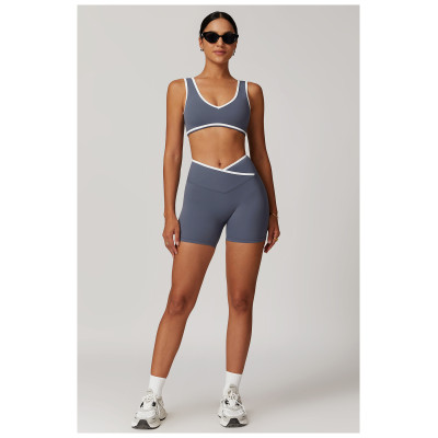 Custom Yoga Shorts Set | Factory Wholesale Colorful Stitching Women's Summer Shorts Set