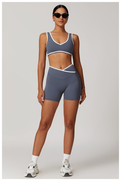 Custom Yoga Shorts Set | Factory Wholesale Colorful Stitching Women's Summer Shorts Set