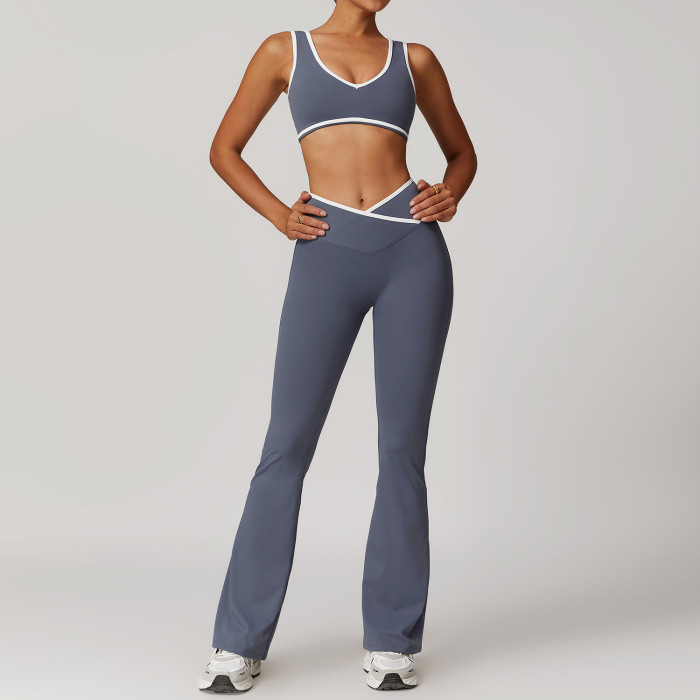 Custom Color Stitching Yoga Sets | Factory wholesale color stitching women's summer yoga sets