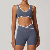 Custom Yoga Shorts Set | Factory Wholesale Colorful Stitching Women's Summer Shorts Set