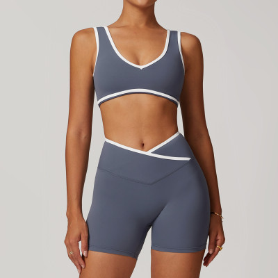 Custom Yoga Shorts Set | Factory Wholesale Colorful Stitching Women's Summer Shorts Set