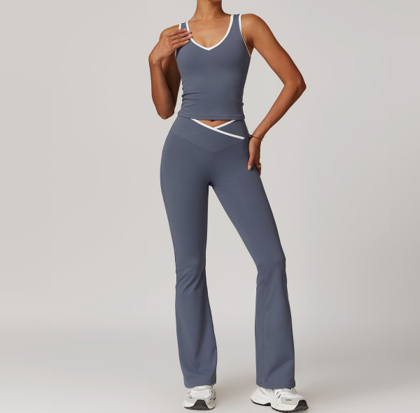 Customized Yoga Flared Pants Set | Factory Wholesale Spliced ​​Women's Summer Flared Pants Set