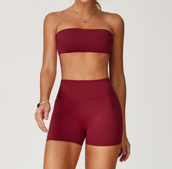 Custom yoga suit tube top style | Wholesale custom shorts yoga suit custom fabric design tags