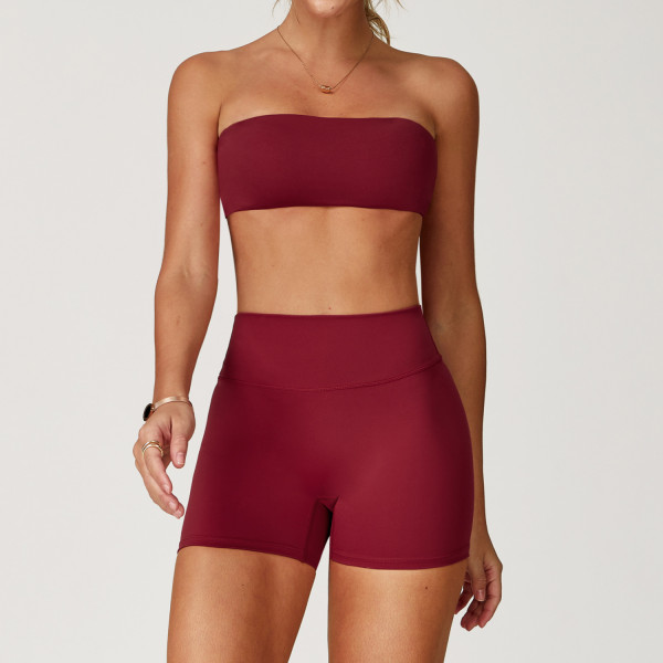 Custom yoga suit tube top style | Wholesale custom shorts yoga suit custom fabric design tags