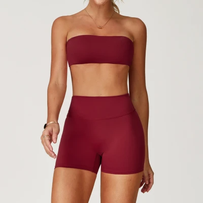Custom yoga suit tube top | Wholesale custom shorts yoga suit custom fabric design tags