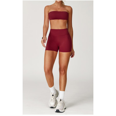 Custom yoga suit tube top | Wholesale custom shorts yoga suit custom fabric design tags