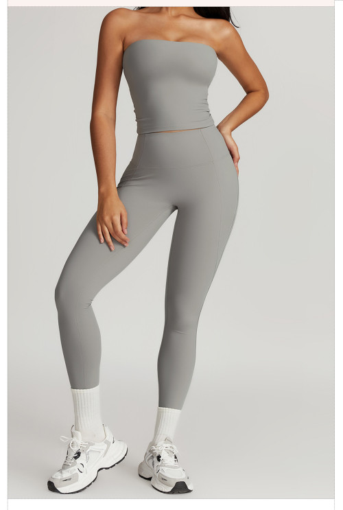 Custom Yoga Tube Top Set | Wholesale Customized High Waist Hip Lifting Sports Set Private Label